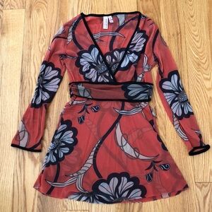 Anthropologie Sweet Pea by Stacy Frati V-Neck Floral Shirt with Waistband Size M